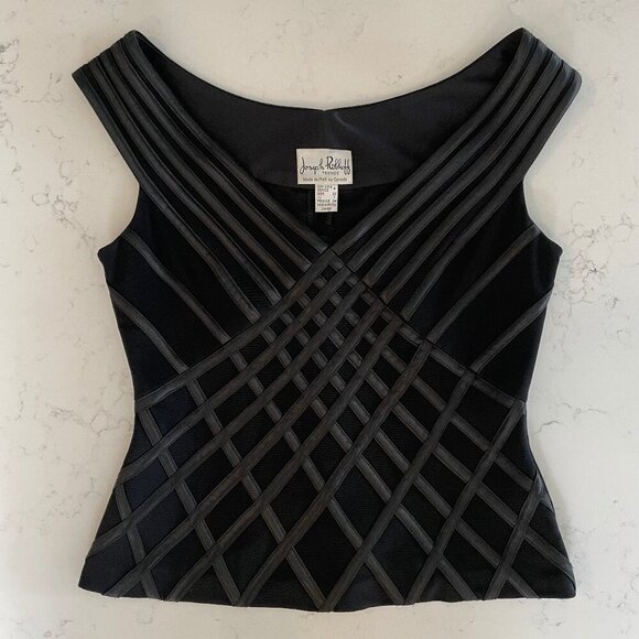 Joseph Ribkoff Trends Classic Slvless V Neck Lined Top Diamond Detail Blk Sz 4 - Picture 1 of 8